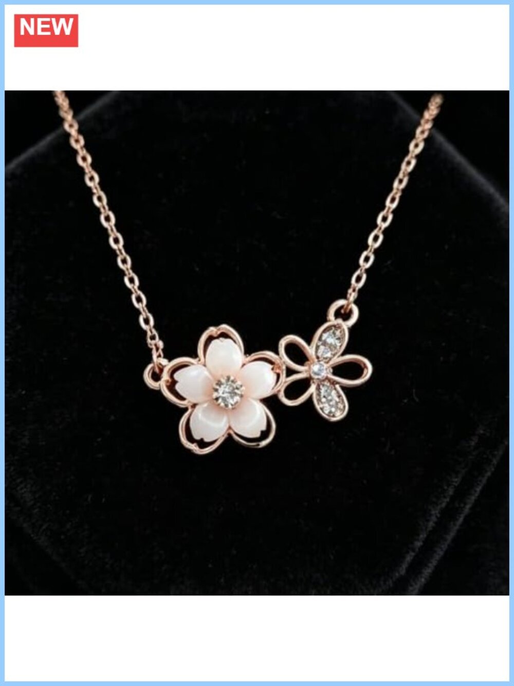 925 Sterling Silver Two Flower Pendant Necklace Cubic Zirconia Minimalist - Picture 6 of 6